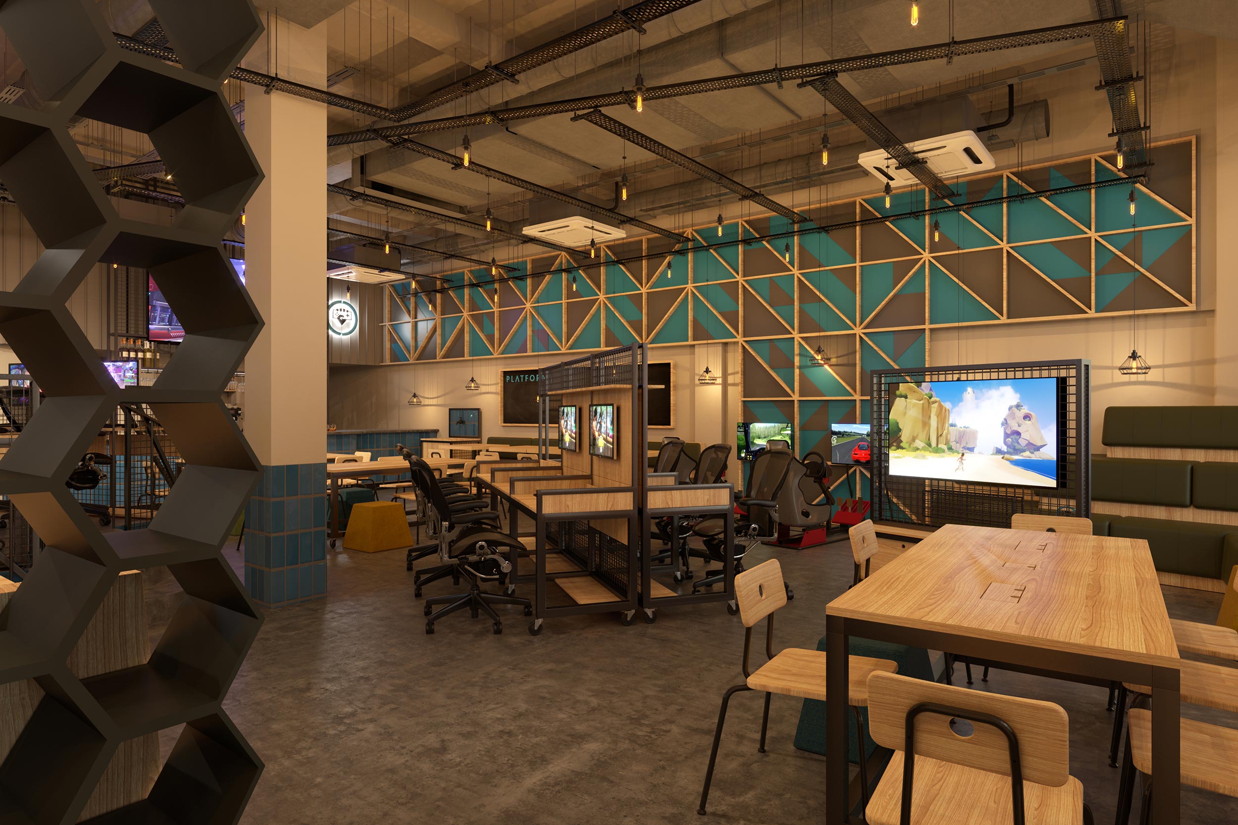 Platform Gaming Bar, Shoreditch Commercial Retail Interior Design Visuals by Unit4 Studio, London