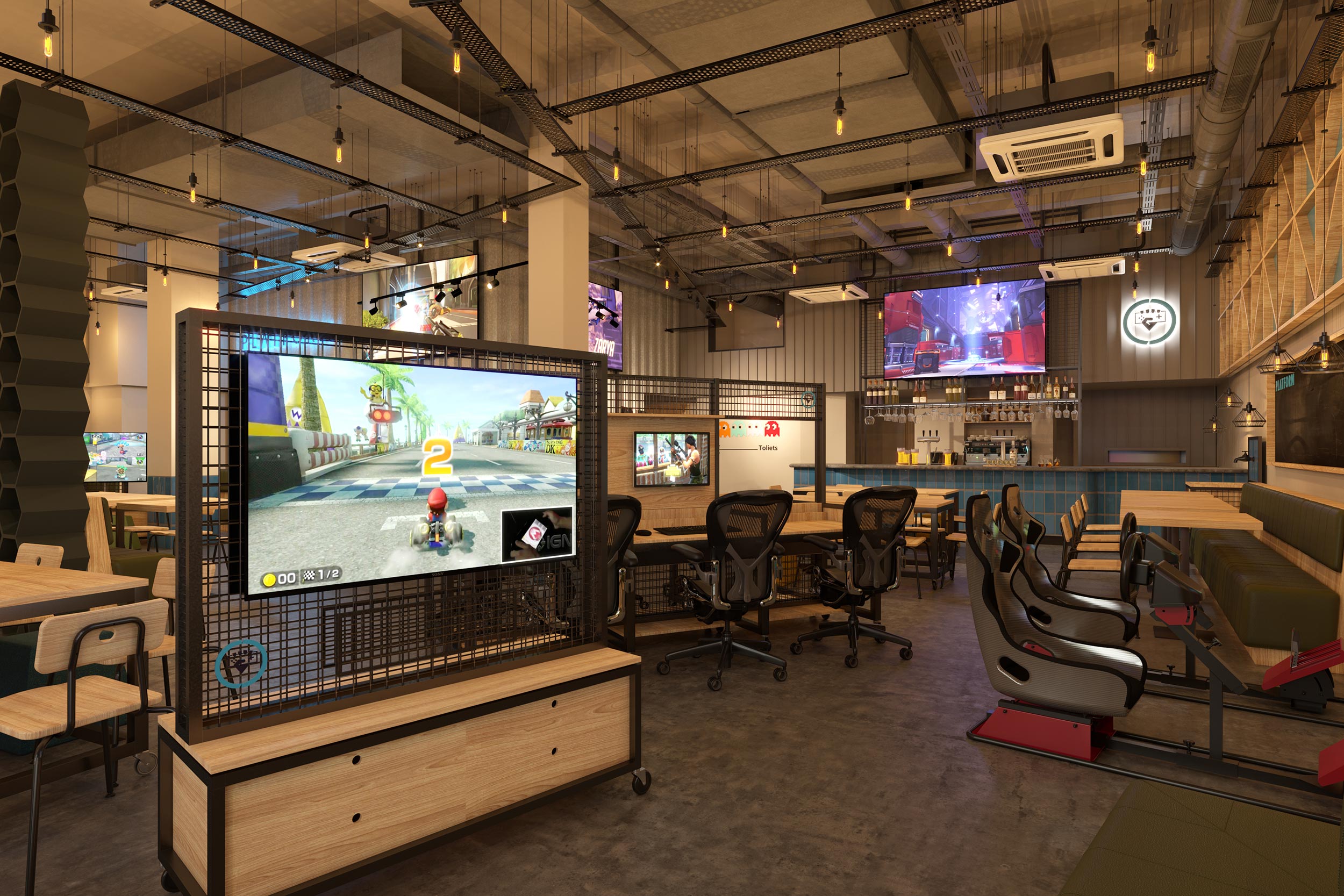 Platform Gaming Bar, Shoreditch Commercial Retail Interior Design Visuals by Unit4 Studio, London