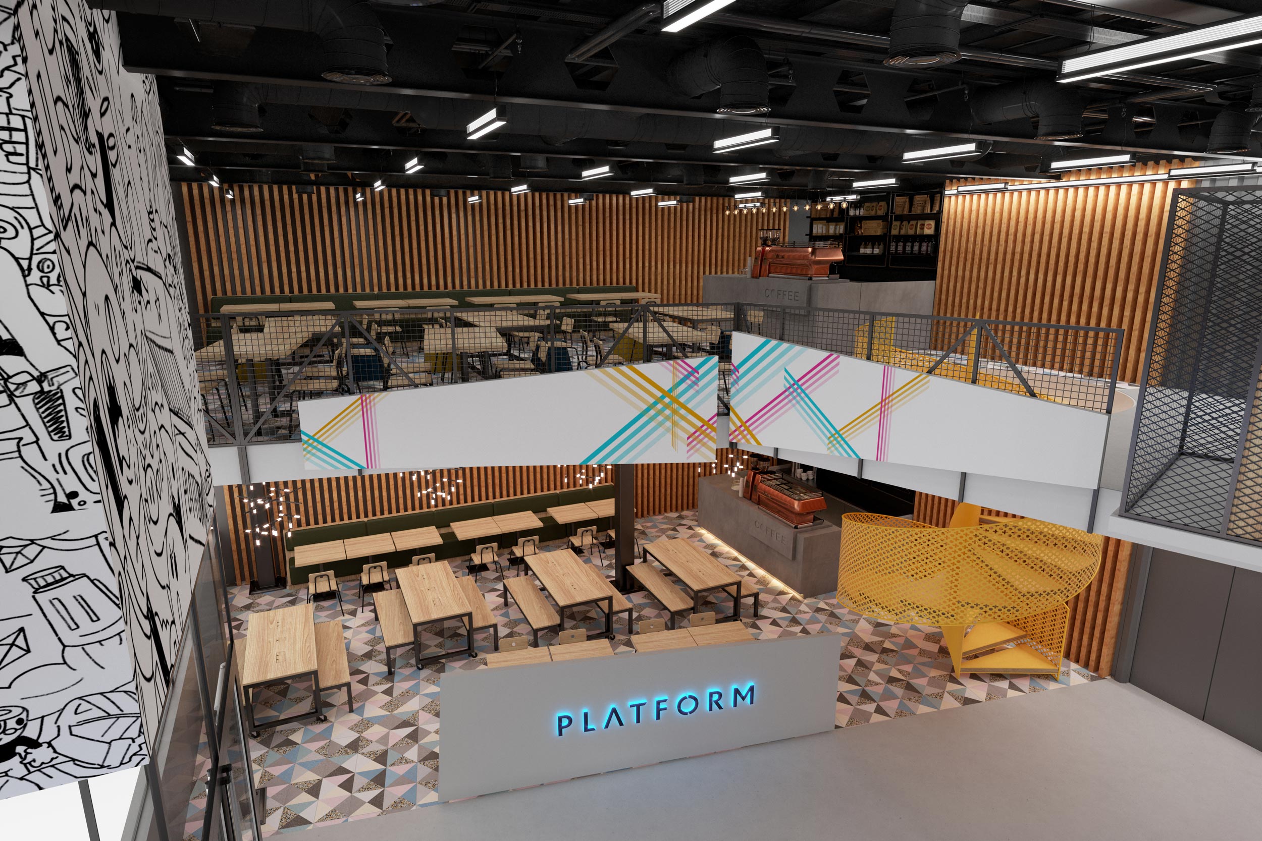 New Platform Gaming Bar, Shoreditch Commercial Retail Interior Design Visuals by Unit4 Studio, London