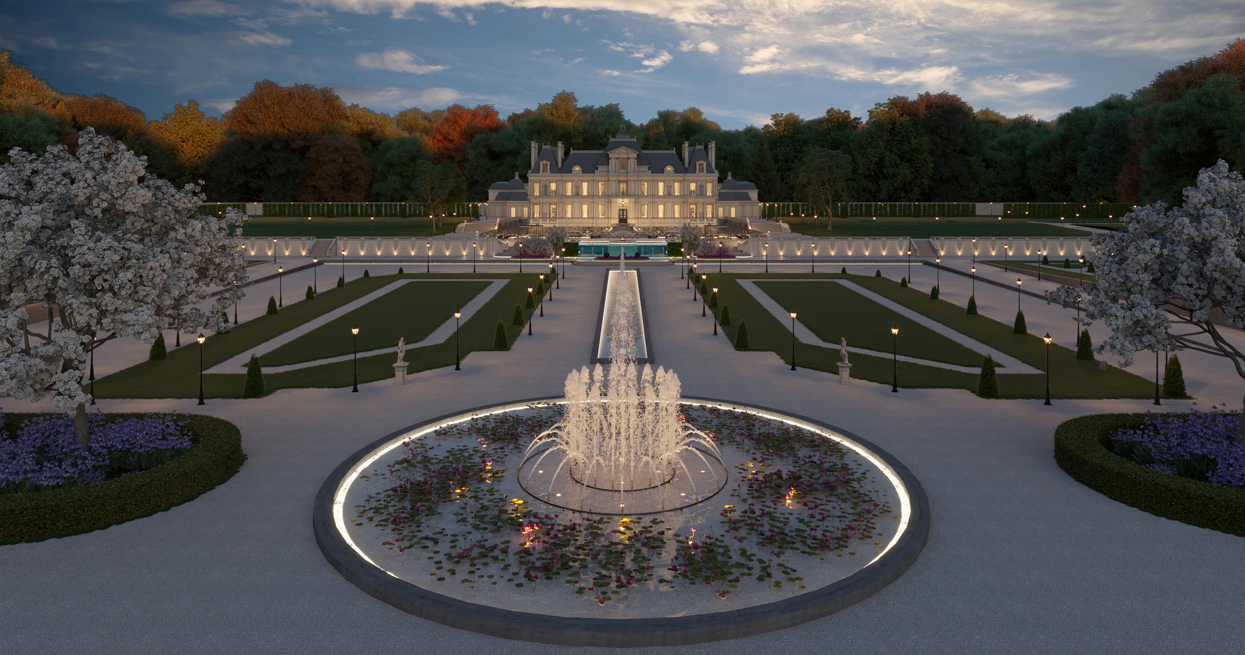 Luxury Mansion Fountains & Gardens CGI Design Visual by Unit4 Studio London UK