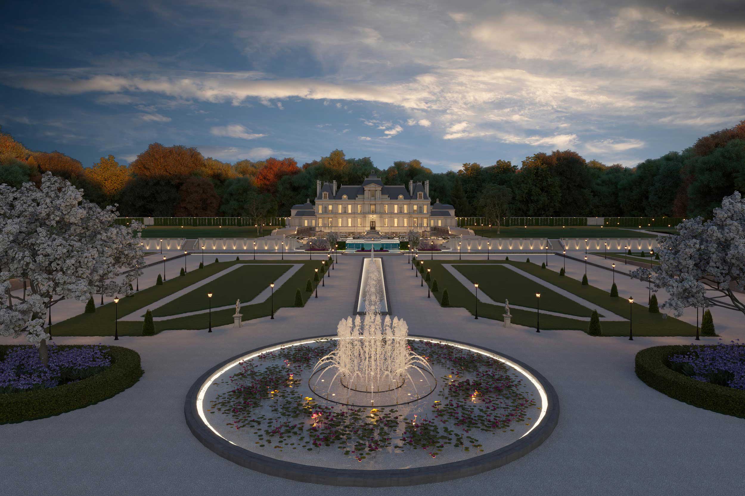 Luxury Residential Mansion Fountains & Driveway CGI Design Visual by Unit4 Studio London UK
